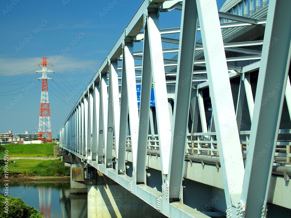 Naklejka premium 江戸川に架かる葛飾大橋風景
