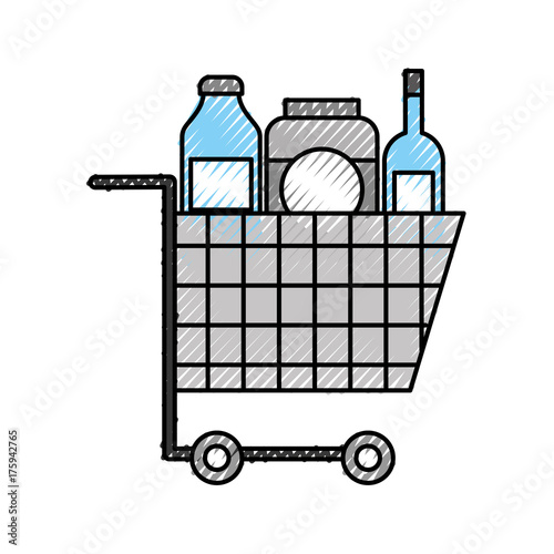 cart shopping supermarket bottle glass drink