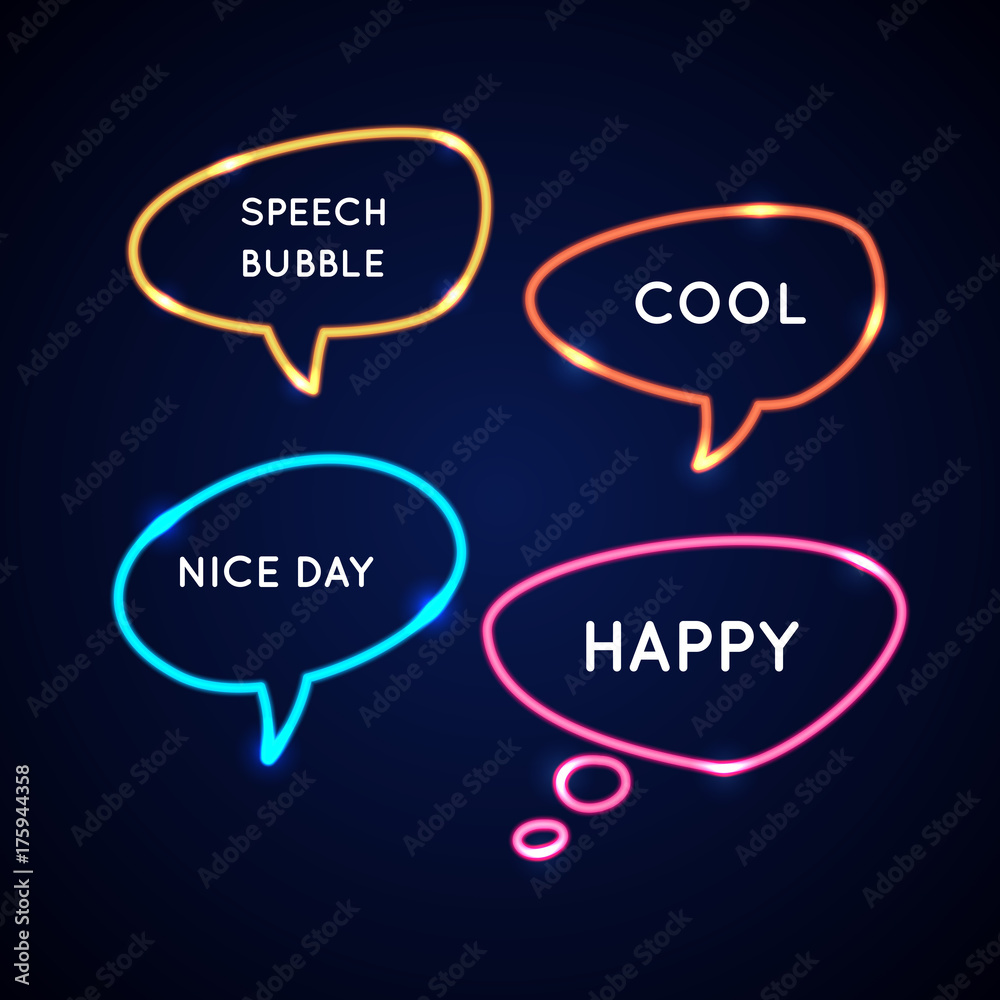 Set neon speech bubbles and blank template for quotes. Set neon speech bubbles and blank template for quotes.