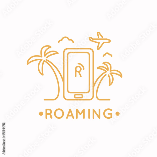 Linear illustration of international roaming on the mobile phone.