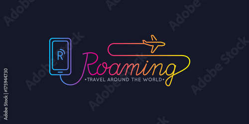 Linear illustration of international roaming on the mobile phone.