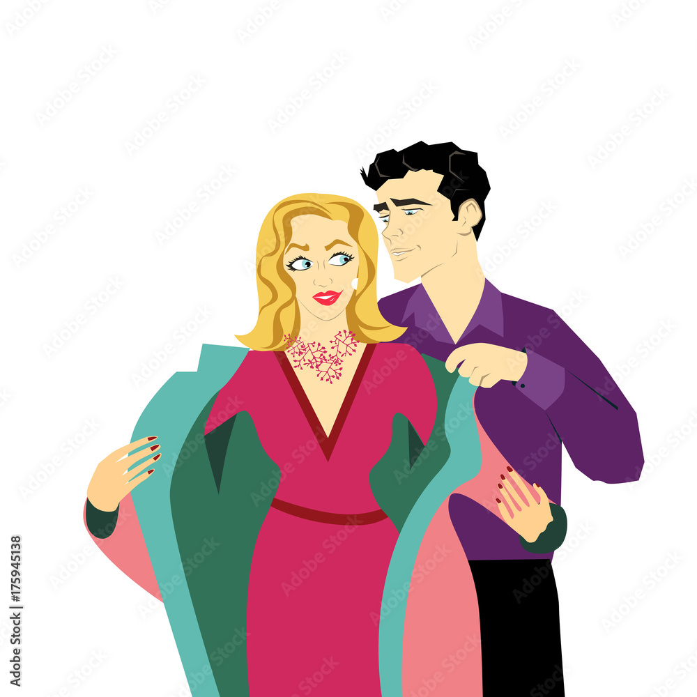 man putting coat on his girlfriend.good manners.etiquette man putting coat on his girlfriend.good manners.etiquette