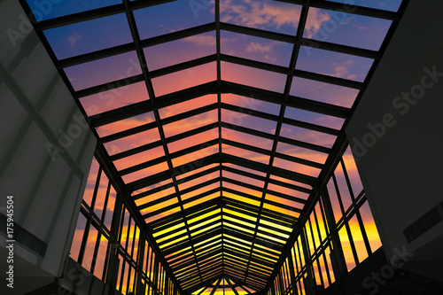 Glass Roof and Evening sky background. Abstract architecture background