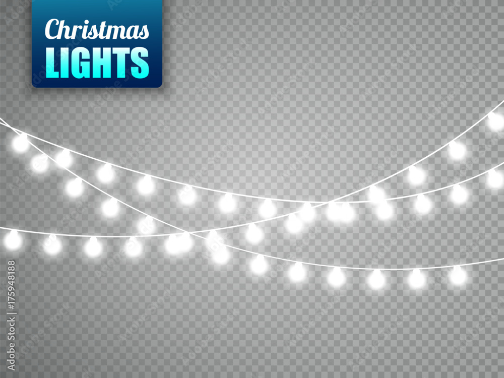 Christmas lights isolated on transparent background. Vector xmas glowing garland.