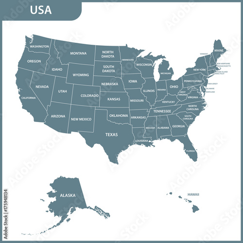 The detailed map of the USA with regions. United States of America. photo