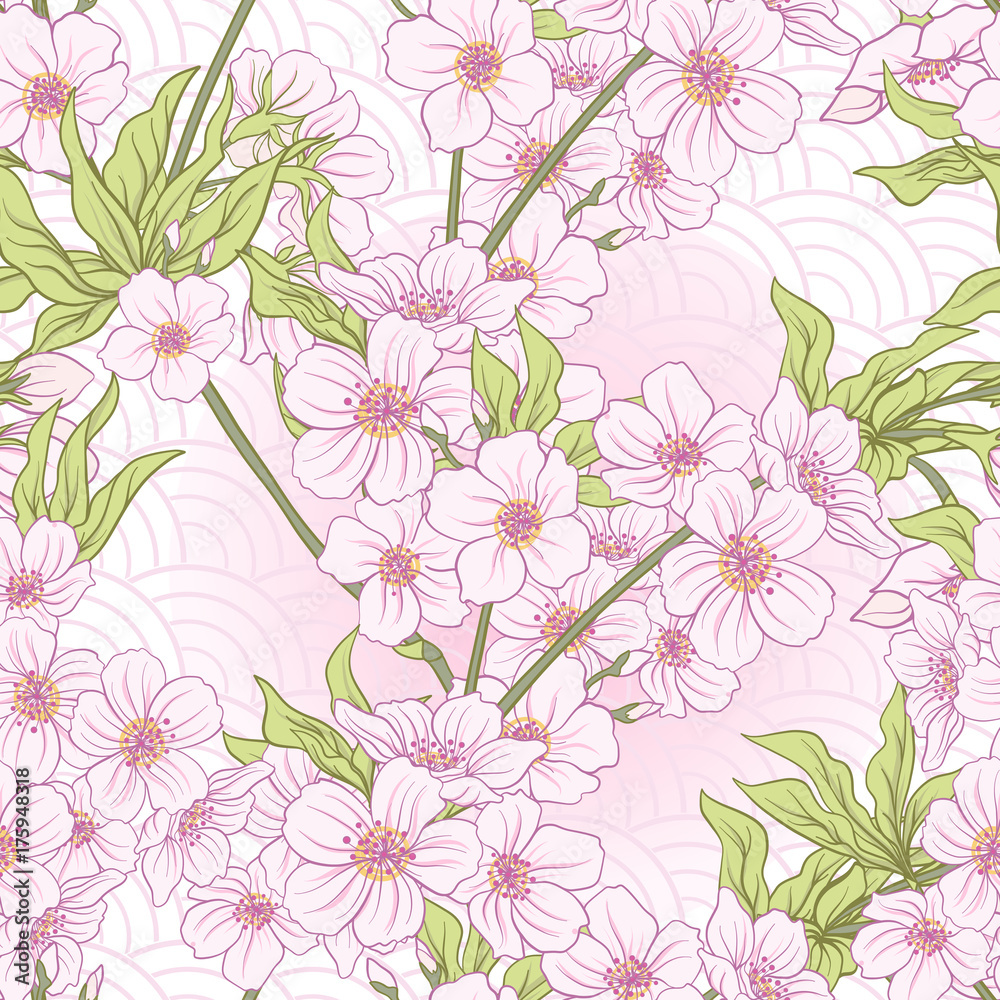 Fototapeta premium Seamless pattern with Japanese blossom sakura. Vector stock illu