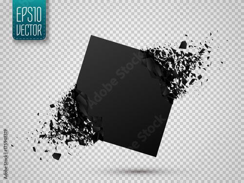 Black square with debris isolated. Abstract black explosion. Vector illustration