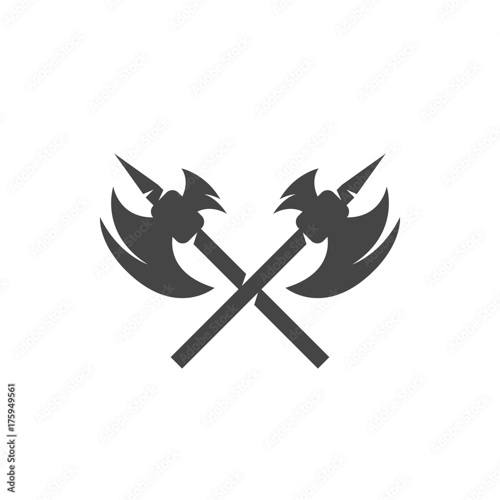 Crossed battle axes icon. Vector logo on white background