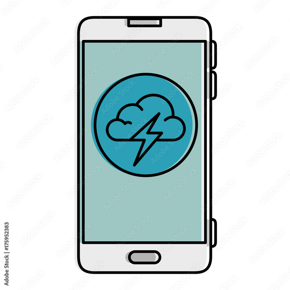 smartphone with storm cloud weather application smartphone with storm cloud weather application