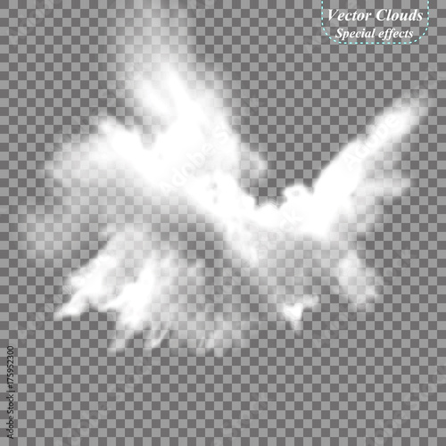 Fog or smoke isolated transparent special effect. White vector cloudiness, mist or smog background. Vector illustration