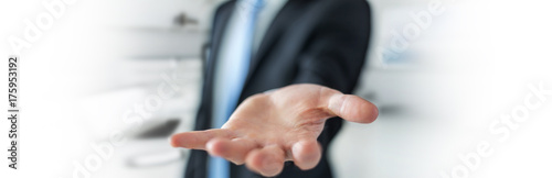 Panorama view of empty businessman hand