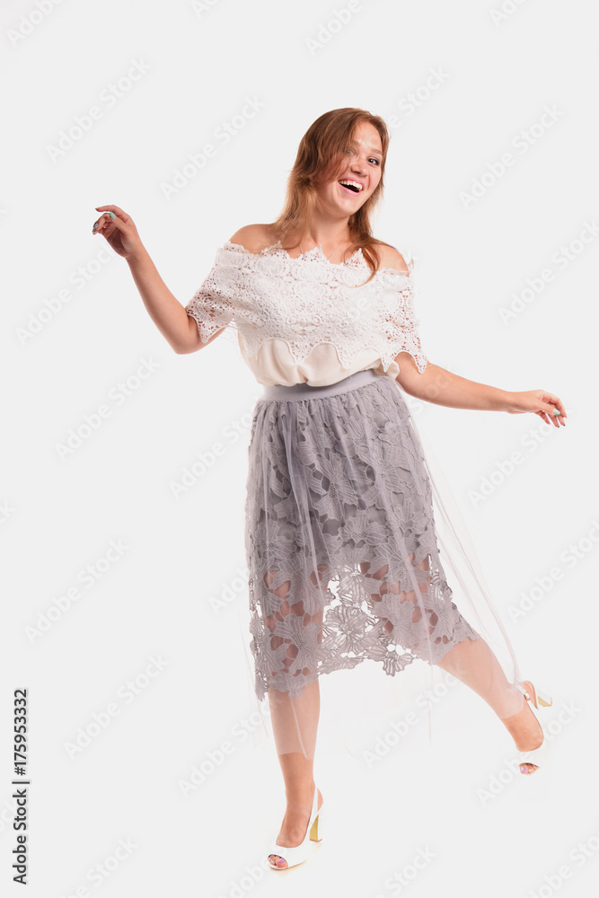 Cheerful female model on a white background Cheerful female model on a white background