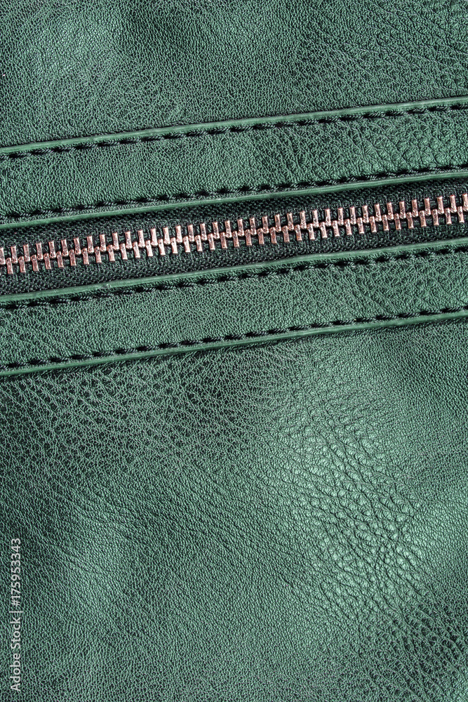 green artificial leather with zipper for background