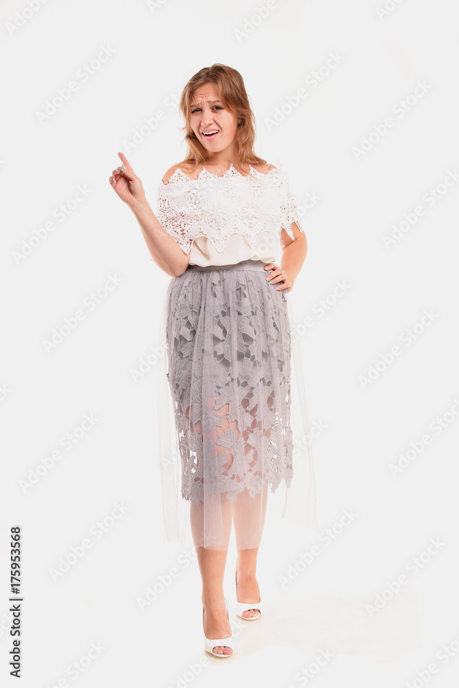 Cheerful female model on a white background Cheerful female model on a white background