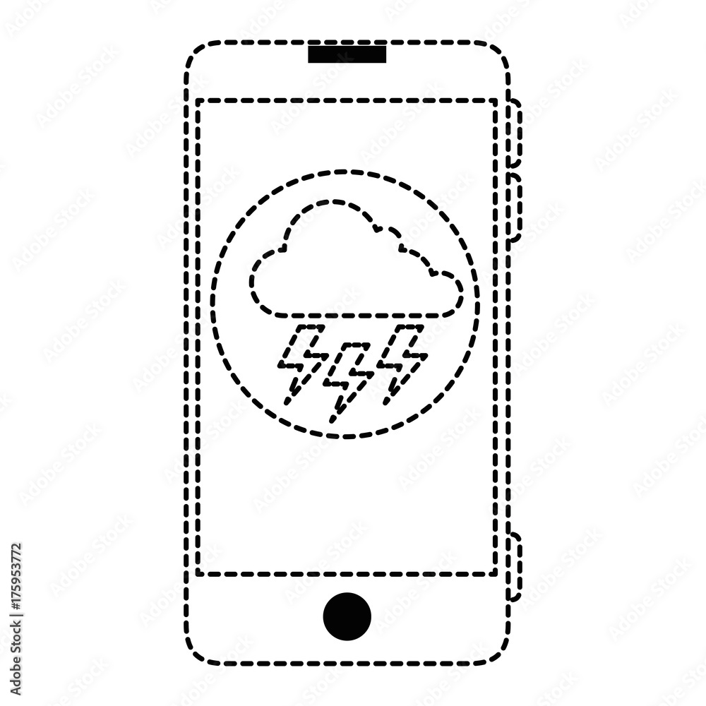 smartphone with storm cloud weather application smartphone with storm cloud weather application