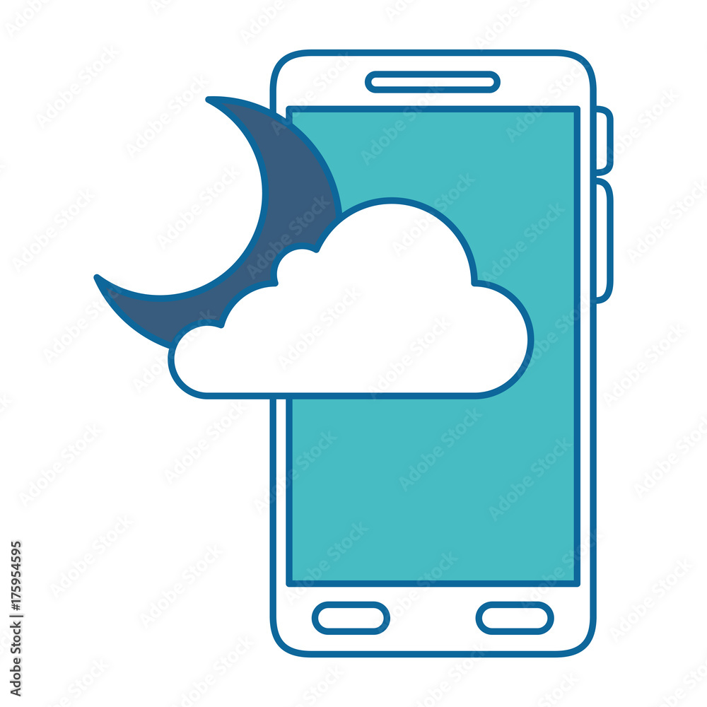 smartphone with moon and cloud weather application smartphone with moon and cloud weather application