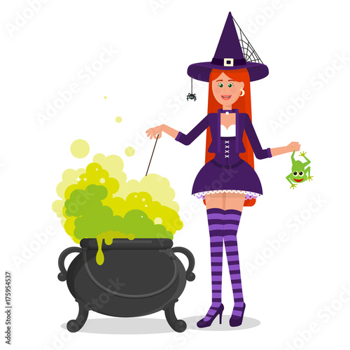 A beautiful witch is brewing a potion in a Boiler.