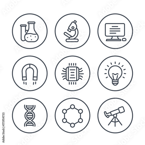 Science, research line icons on white