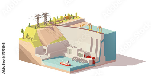 Vector low poly hydroelectric power station