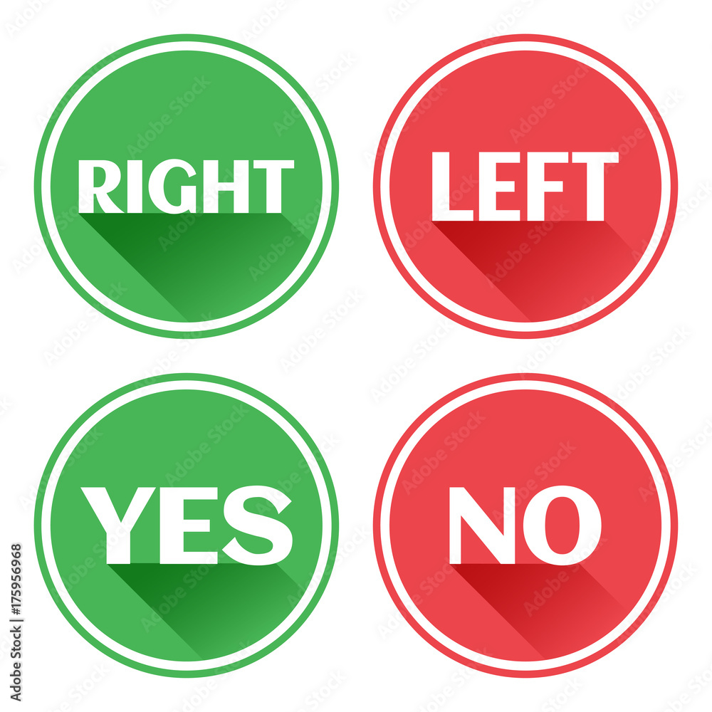 Set red and green icons buttons. Right and left. Yes and no. Vector illustration. Set red and green icons buttons. Right and left. Yes and no. Vector illustration.