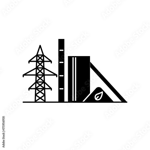 Biomass power station silhouette icon in flat style