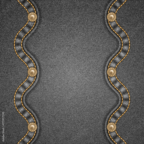 Denim background with decorative seams and rivets. Vector Illustration