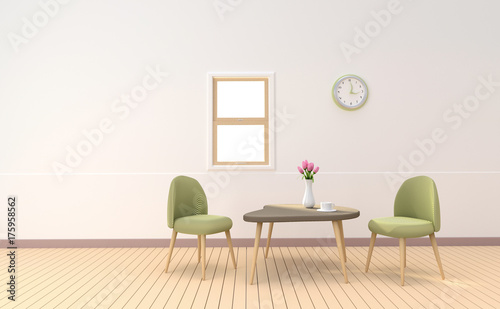 Vintage interior design with blank window, 3D