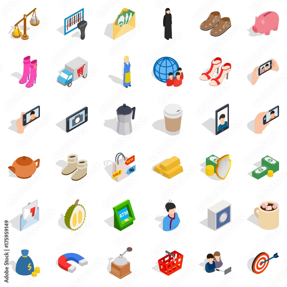 Girl icons set, isometric style Girl icons set, isometric style