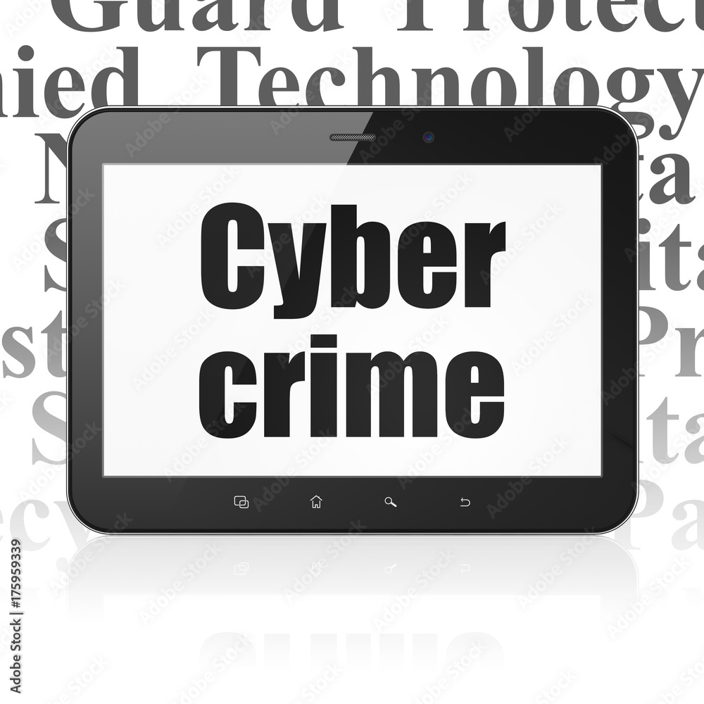 Safety concept: Tablet Computer with Cyber Crime on display Safety concept: Tablet Computer with Cyber Crime on display