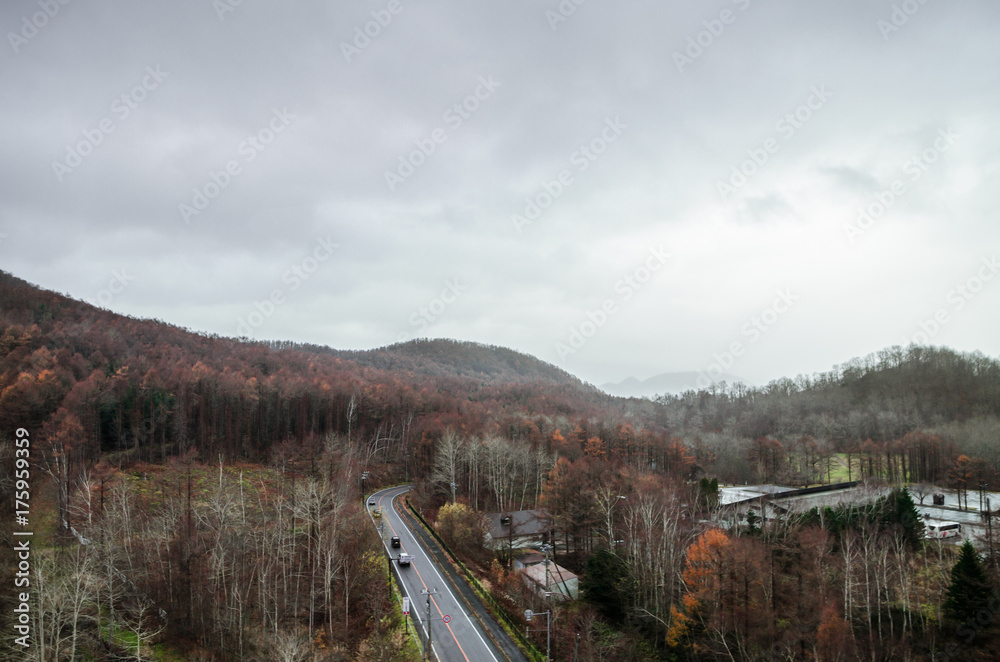 Panoramic views over Lake Toya from Mount. Usu Ropeway. The ropeway opened in 1965, and climbs Mount Usu, the active volcano in Shikotsu-Tōya National Park. 