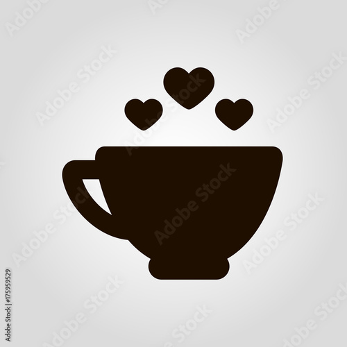 Love Coffee or tea mug or cup isolated flat vector icon