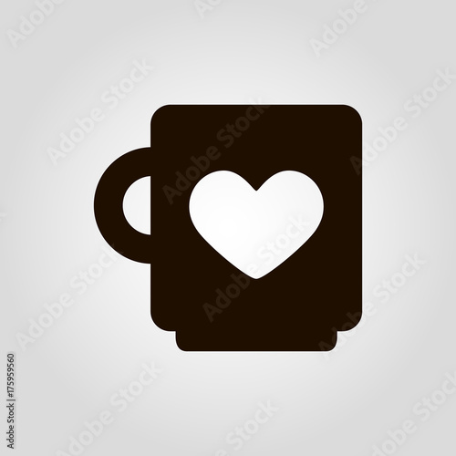 Love Coffee or tea mug or cup isolated flat vector icon