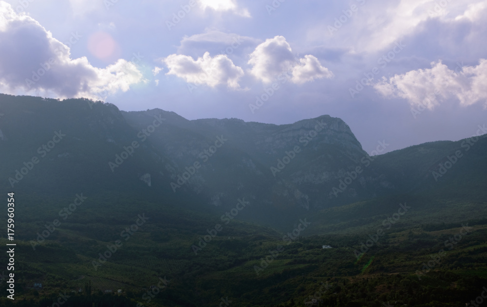 Gurzuf (Hurzuf) Mountain Valley seen from the Seaside Resort Town of Gurzuf, Crimea, on Summer Evening