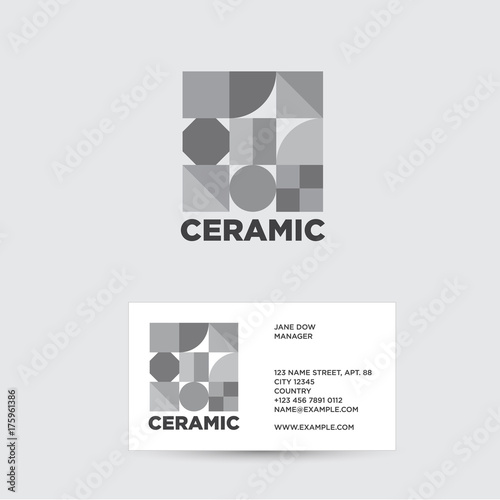Ceramic logo. Corporate identity for ceramic tiles, ceramic products shop. Grey geometric shapes.
