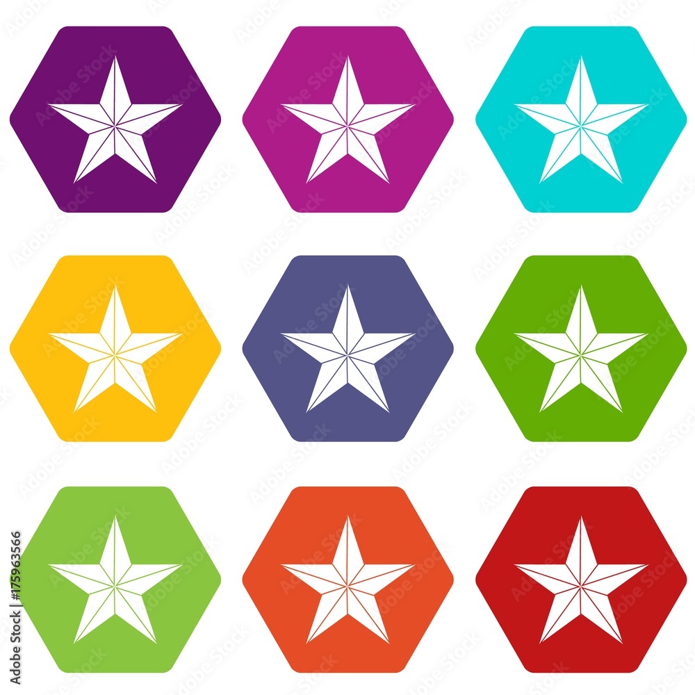 Fototapeta premium Star icon set color hexahedron