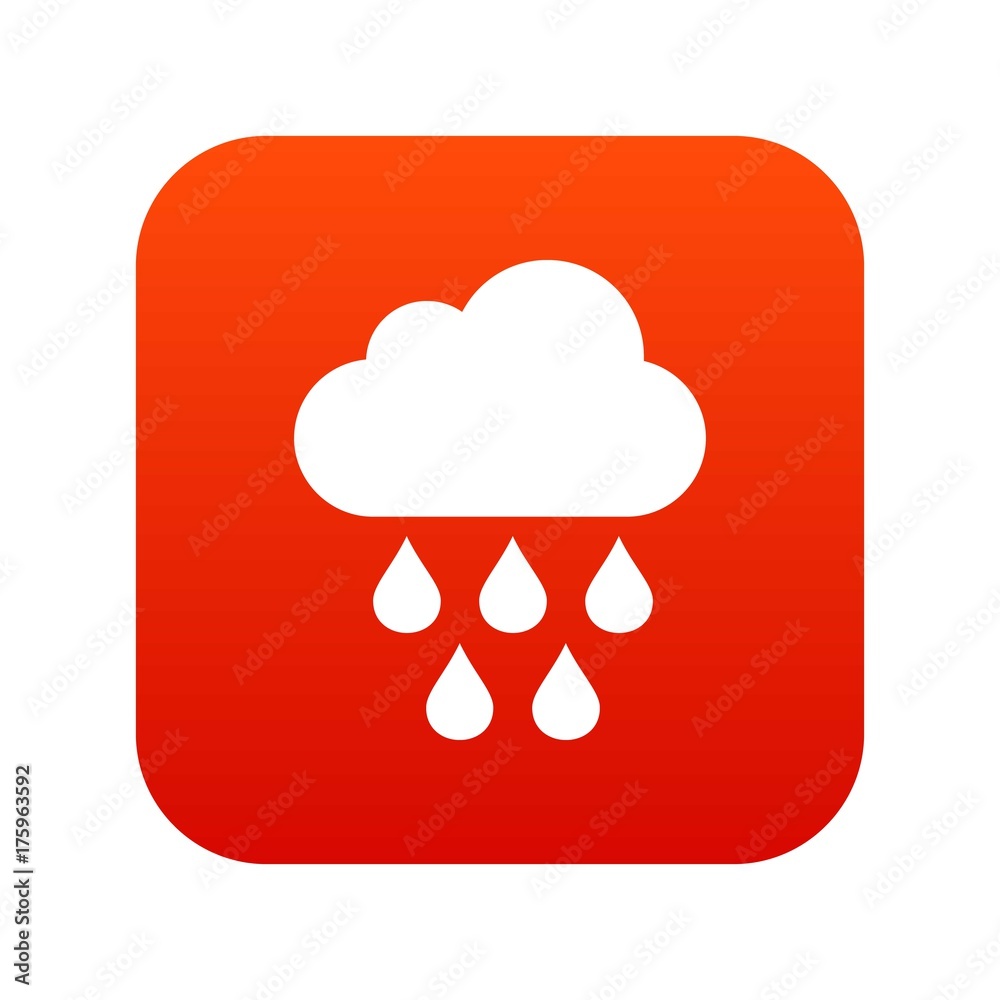 Cloud with rain drops icon digital red Cloud with rain drops icon digital red