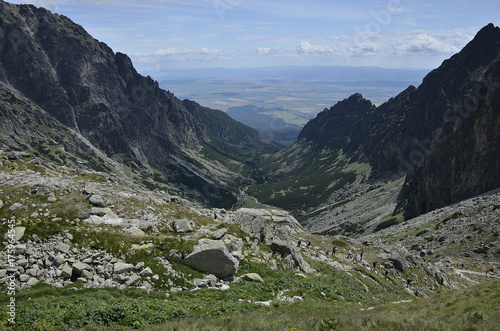 Small cold valley, Mala studena dolina, High tatras mountains with cloudy atmosphere, Slovakia. photo