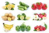 Obst und Gemüse Früchte Apfel Bananen Zitrone Kartoffeln Farben Collage Freisteller freigestellt isoliert