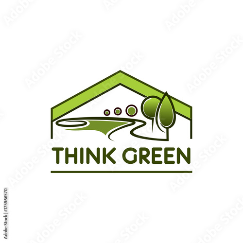 Green environment eco house tree park vector icon