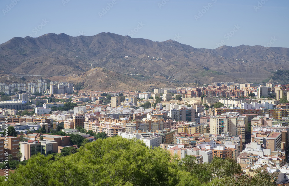  A view from the Gibralfaro Castle in Malaga, Andalusia, Spain                              