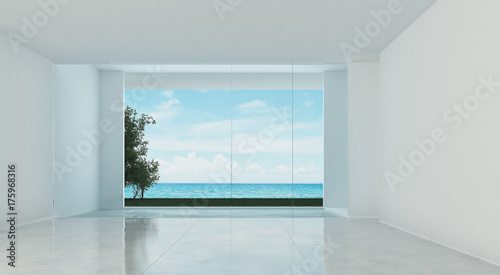 The interior design of empty lounge and living room and white wall texture and sea view / 3D rendering new scene new model © teeraphan