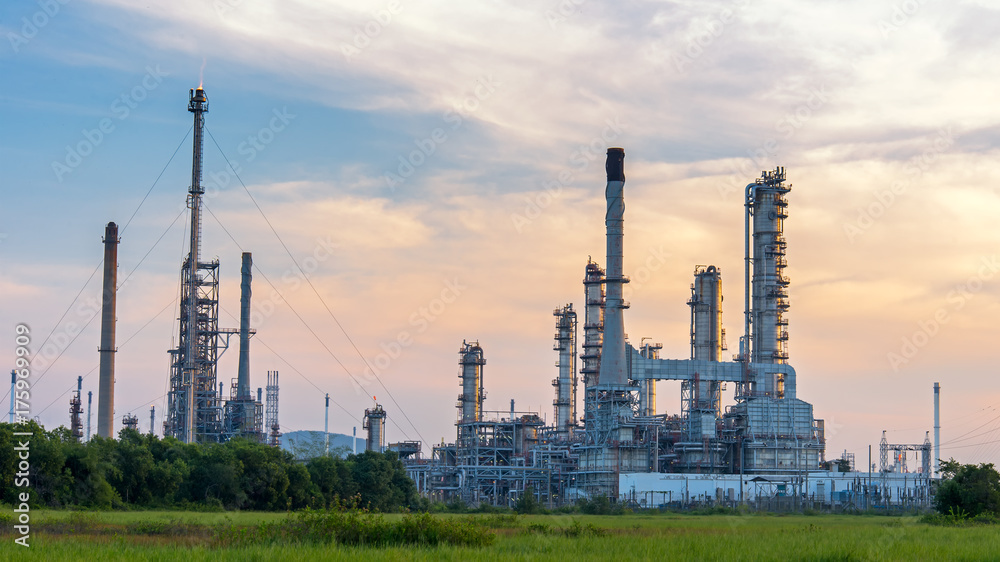 Oil refinery, petroleum and energy plant at twilight with sky background. Industry Concept Oil refinery, petroleum and energy plant at twilight with sky background. Industry Concept