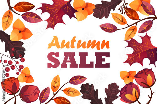 banner for autumn sale. foliage. vector illustration