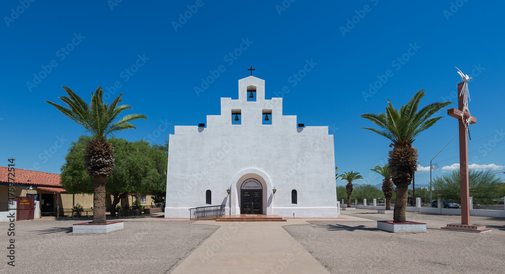 Exterior of the St John the Evangelist Catholic Church on Ajo Way in Tucson, Arizona