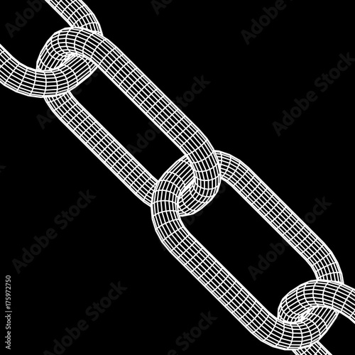 Wireframe BlockChain links. Chain 3d Vector illustration