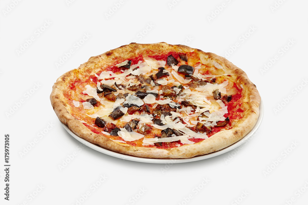 Pizza with mushrooms and parmiggiano