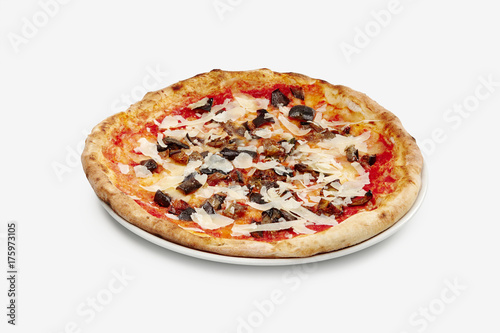 Pizza with mushrooms and parmiggiano