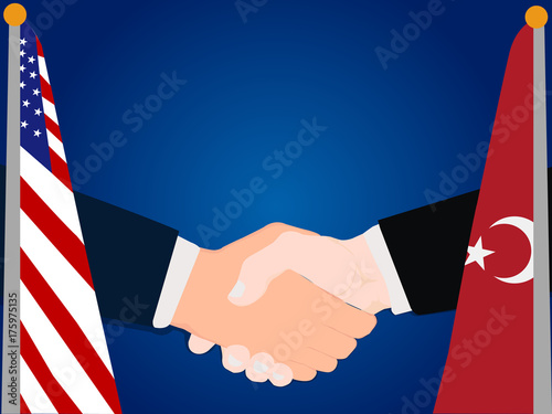 Deal Cooperation partnership and renegotiation United States of America (USA) and Turkey with the businessman handshake symbol vector illustration