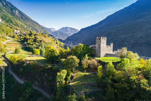 Grosio - Valtellina (IT) - Castello Nuovo - Parco delle incisioni Rupestri - vista aerea  photo