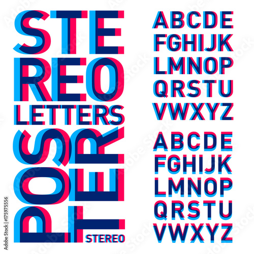 Wallpaper Mural Stereoscopic letters. The alphabet is pink with blue. Letters for the poster. Torontodigital.ca